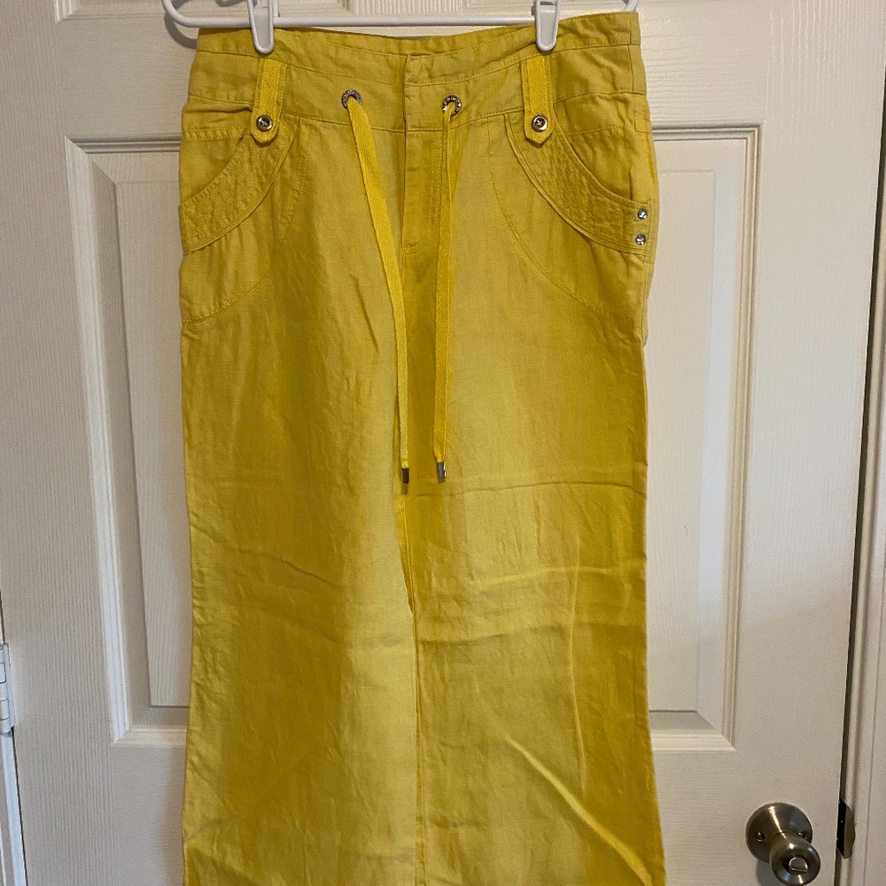 INC LINEN YELLOW PANTS WIDE LEG